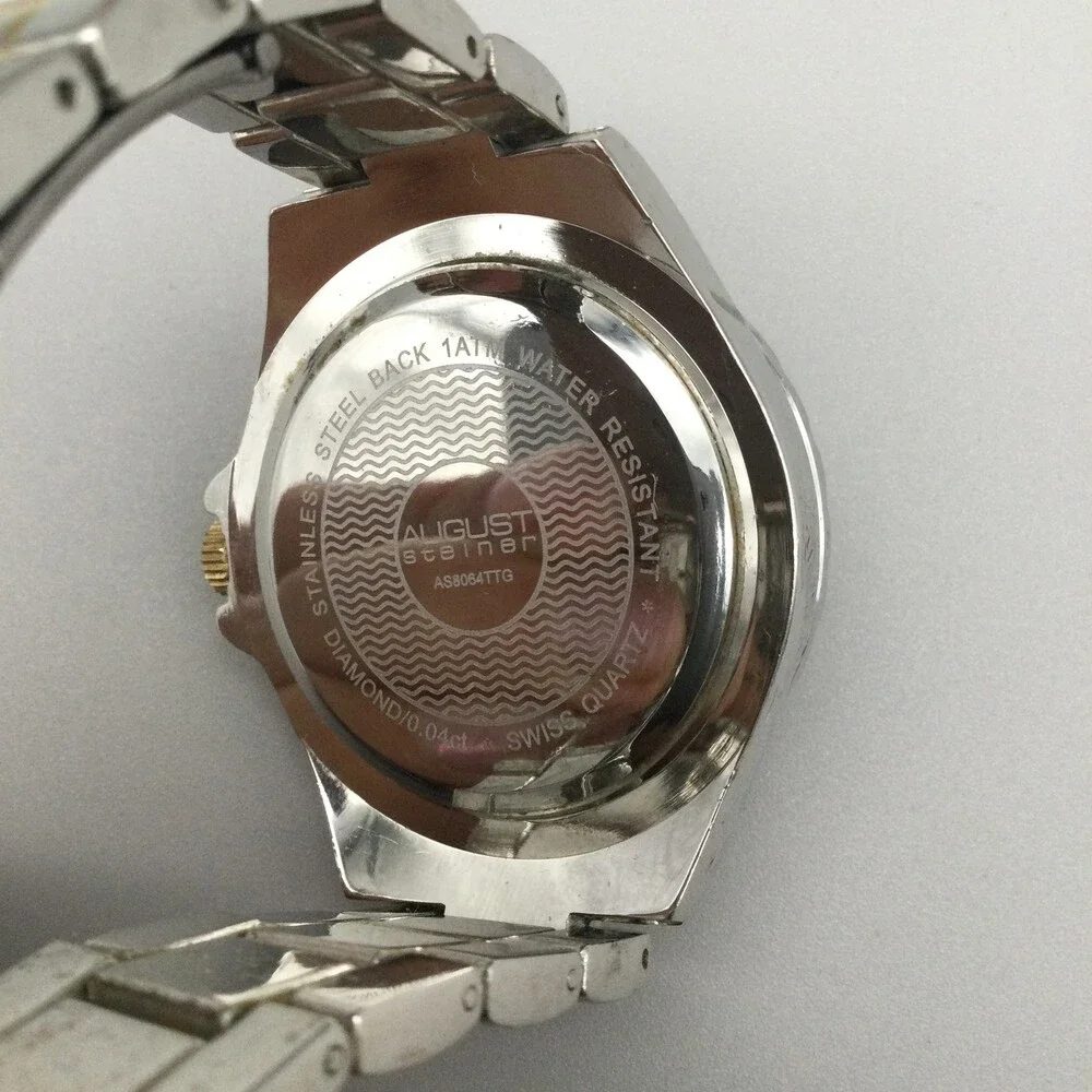 August Steiner Mens Watch 39mm White Diamond Dial Two Tone New Battery 6.5